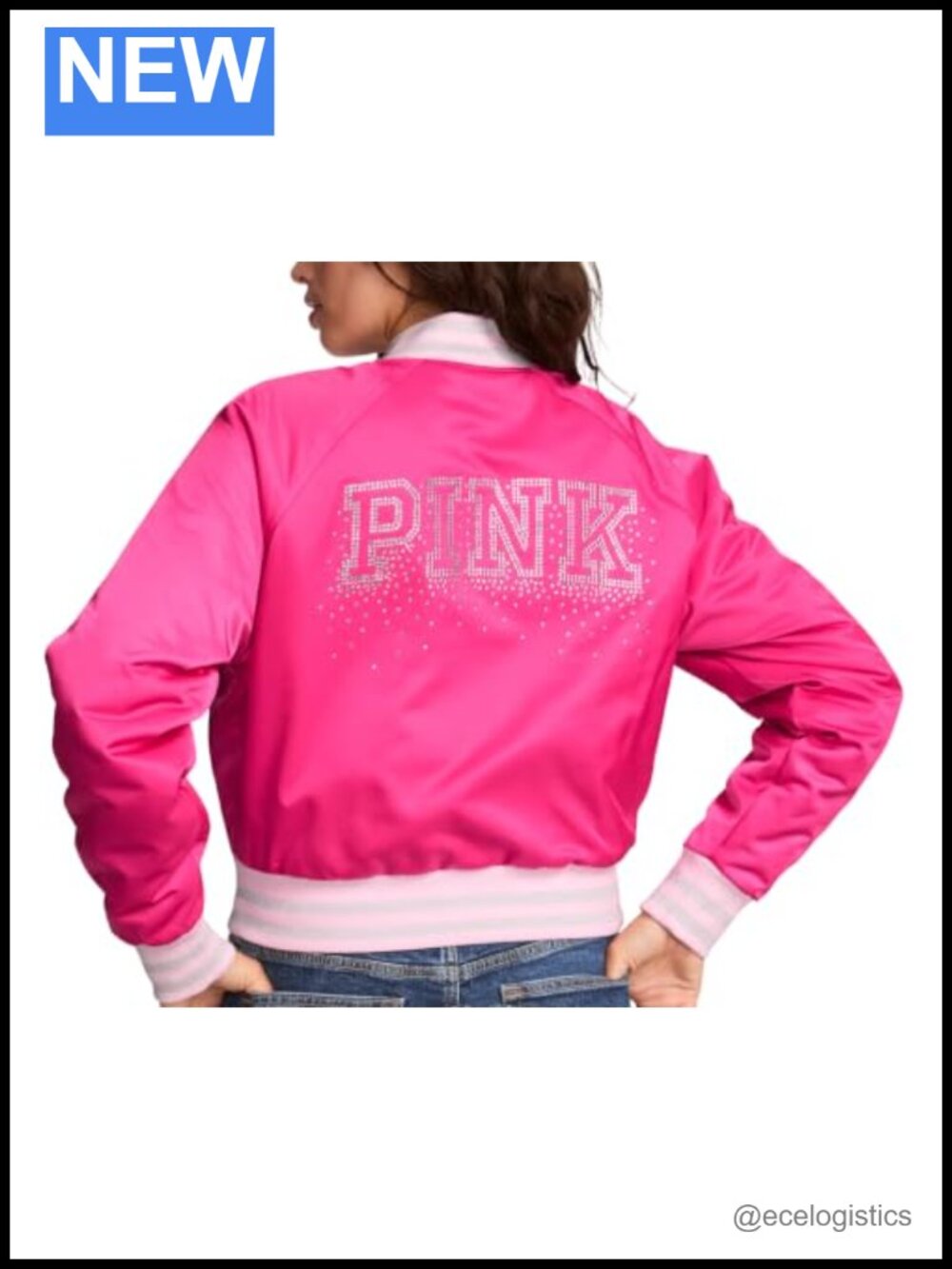 Victoria's Secret PINK Elle Satin Varsity Jacket Snap Closure